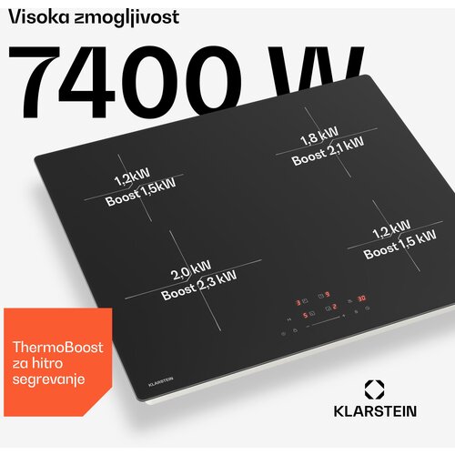 Klarstein PowerGlide indukcijska kuhalna plo&amp;scaron;ča | povr&amp;scaron;ina, odporna na praske | 4 kuhali&amp;scaron;ča | 7400 W | 60 cm Slike