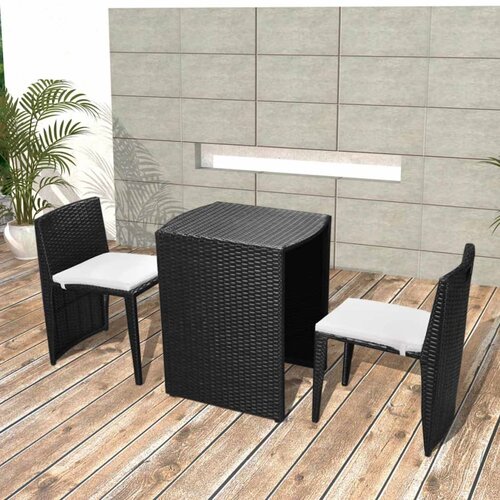  3-Dijelni bistro set od poliratana s jastucima crni Cene