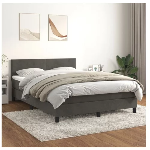 vidaXL Box spring postelja z vzmetnico temno siva 140x200 cm