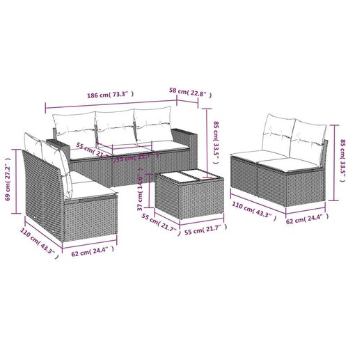 vidaXL 8-dijelni set vrtnih sofa od poliratana s jastucima bež Cijene