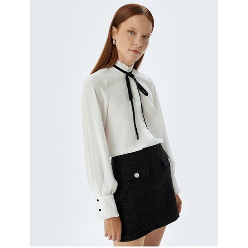 Koton Frilled Stand Collar Shirt with Bow Tie Detail Crepe Fabric Slike