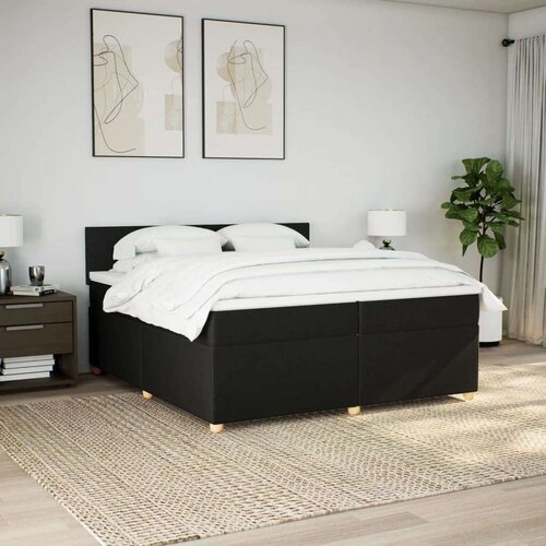 VidaXL Krevet s oprugama i madracem crni 200x200 cm od tkanine Slike