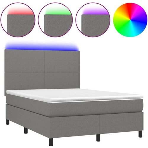  Krevet box spring s madracem LED tamnosivi 140x200 cm tkanina Slike