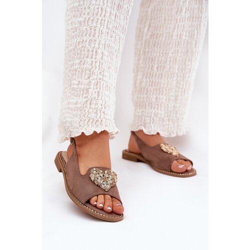 S. BARSKI Ladies Sandals With Decorative Heart Dark Beige S.Barski KV27-018 Cene