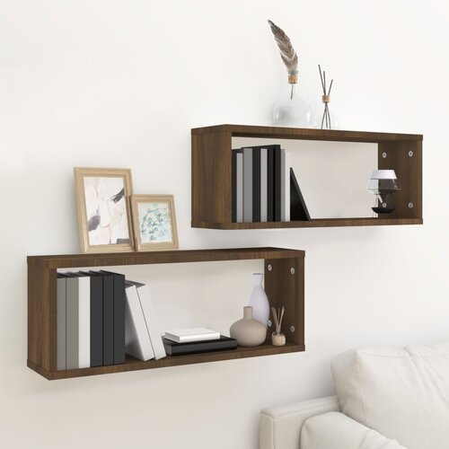 vidaXL Stenske police kockaste 2 kosa rjavi hrast 60x15x23 cm Cene
