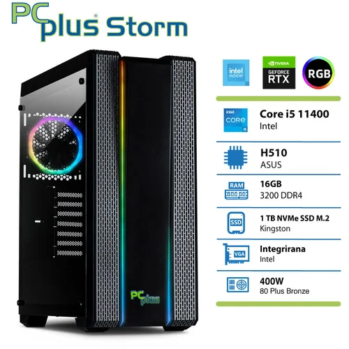 PCPLUS Storm i5-11400 16GB 1TB NVMe SSD GeForce RTX 3050 DDR6 6GB RGB gaming namizni