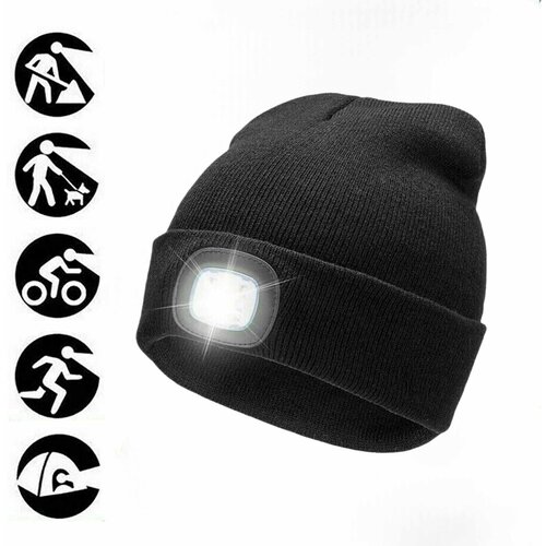  Unisex Črna kapa s 4 LED diodami Slike