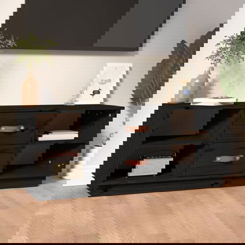 The Living Store TV omarica črna 100x34x40 cm trdna borovina - TV Omarica, (21375129) Slike