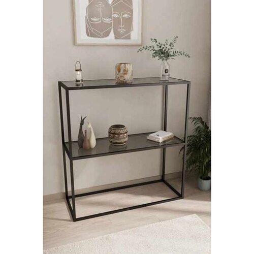 Hanah home komoda Oskar, 80 cm, crna / dimljeno staklo Slike