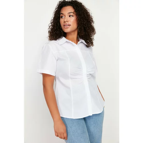 Trendyol Curve White Front Gathered Detail Woven Shirt