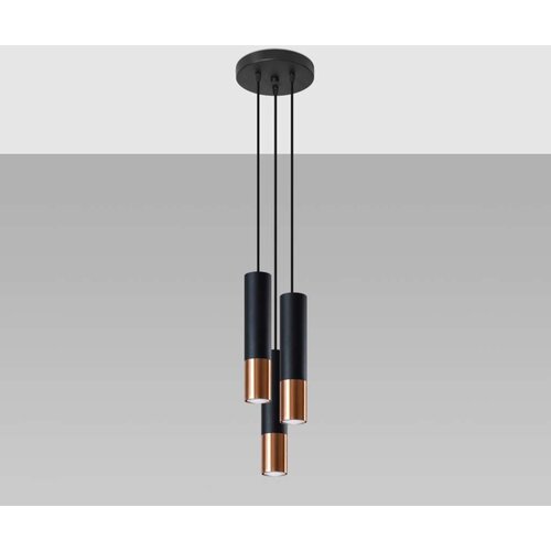  Sollux SL.0949 - Luster na sajli LOOPEZ 3xGU10/10W/230V okrugli, crni/bakarni Slike