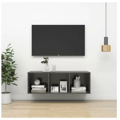  Stenska TV omarica visok sijaj siva 37x37x107 cm iverna plošča