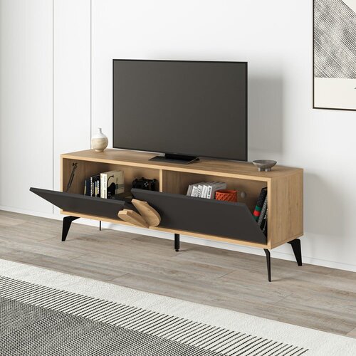 Marckeric Crna/u prirodnoj boji TV komoda u dekoru hrasta 140x51 cm Vae &amp;ndash; Slike