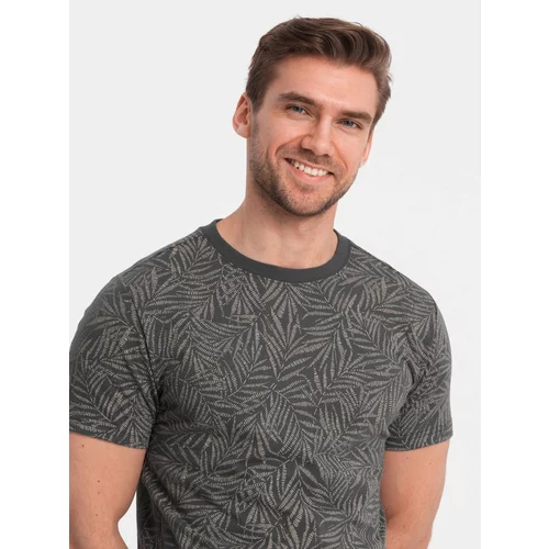 Ombre Men's full-print t-shirt in palm leaves - graphite