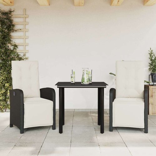 VidaXL 3-dijelni bistro set s jastucima crni od poliratana Slike