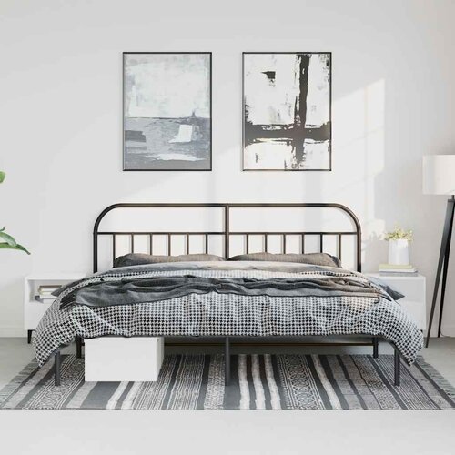  Metalni okvir za krevet s uzglavljem crni 193x203 cm Slike