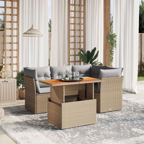  5-dijelni vrtni set sofa s jastucima bež od poliratana Slike
