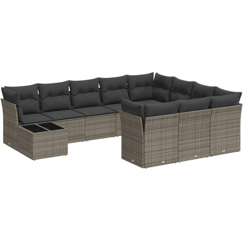  11-dijelni set vrtnih sofa od poliratana s jastucima sivi Siva Slike