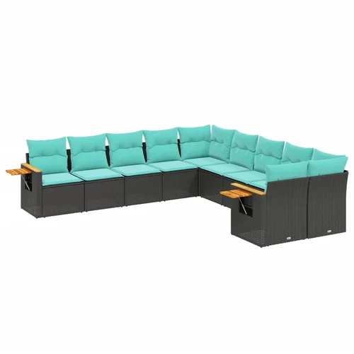 vidaXL 10-dijelni set vrtnih sofa od poliratana s jastucima crni