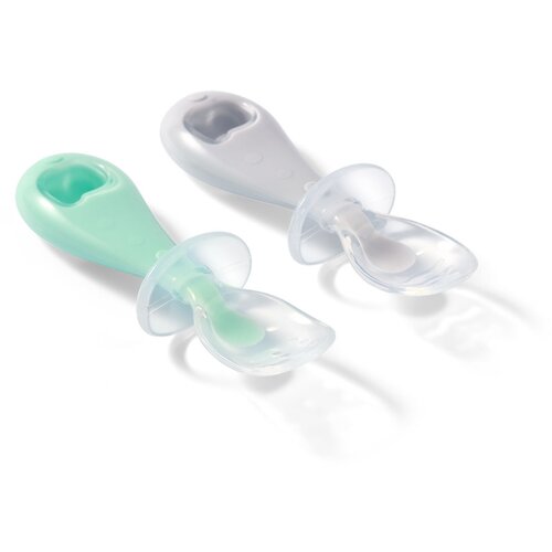 BabyOno silikonske žlice s graničnikom 6 m+, siva/mint Cijene