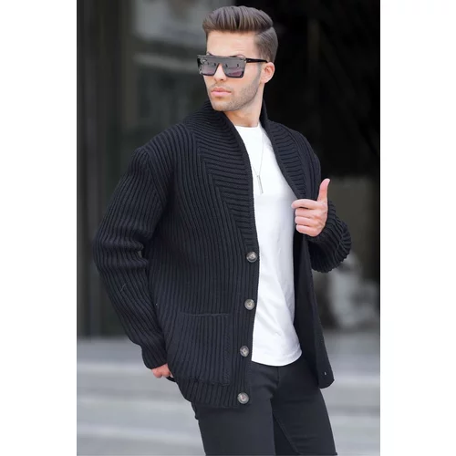 Madmext Black Stand-Up Collar Knitwear Cardigan with Pocket 6815
