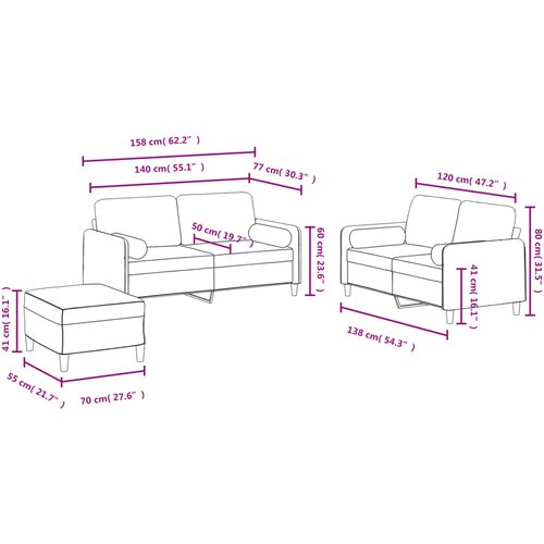  3-dijelni set sofa s jastucima krem bar&amp;scaron;unasti Slike