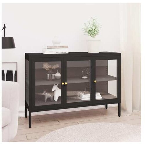  Komoda crna 105 x 35 x 70 cm od čelika i stakla Cijene