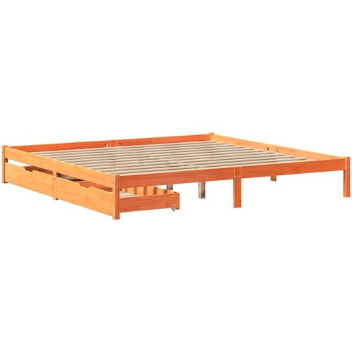 VidaXL Posteljni okvir s predali vo&amp;scaron;čeno rjav 200x200 cm borovina, (21292611) Slike