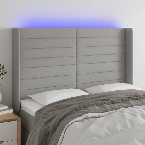 VidaXL LED uzglavlje svjetlosivo 147 x 16 x 118/128 cm od tkanine Slike