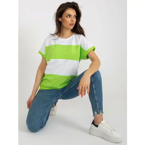 Fashion Hunters White and light green basic blouse with short sleeves