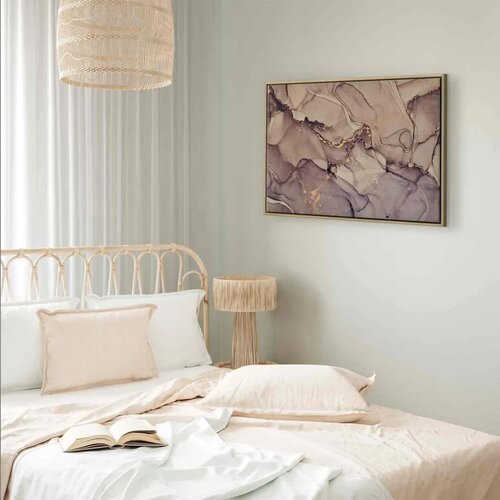  Slika - Watercolour abstraction - powder pink marble with gold accents 90x60 U prirodnom drvenom okviru Slike
