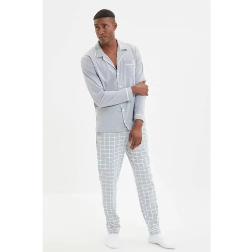 Trendyol Gray Men's Regular Fit Top Piping Detailed Knitted Pajamas Set