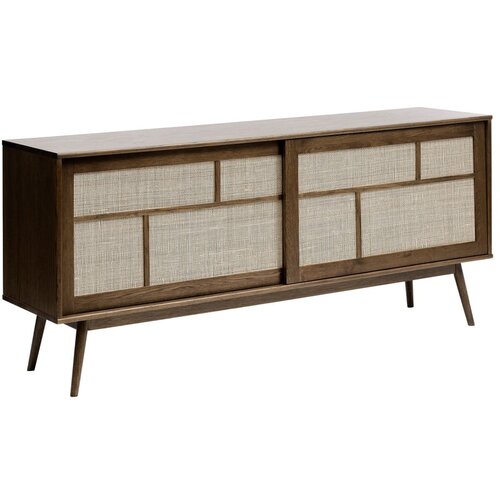 Unique Furniture Temno rjava nizka komoda v hrastovem dekorju z drsnimi vrati 180x80 cm Barrali &amp;ndash; Slike