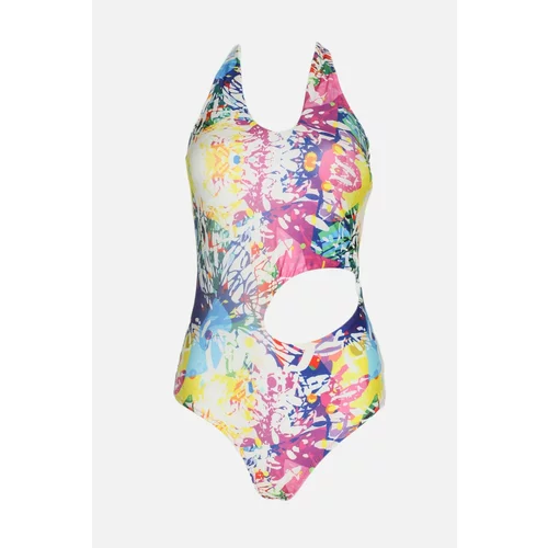 Trendyol Colorful Abstract Pattern Cut Out Detailed Swimsuit