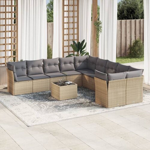 VidaXL 11-dijelni set vrtnih sofa od poliratana s jastucima bež Slike
