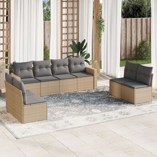  9-dijelni set vrtnih sofa s jastucima bež od poliratana Slike