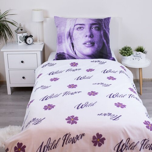 Jerry Fabrics Vijolična enojna bombažna otro&amp;scaron;ka posteljnina 200x140 cm Billie Eilish &amp;ndash; Slike