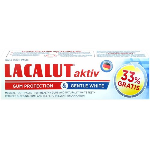 Lacalut aktiv gum protection & gentle white pasta za zube, 75 ml + 33% gratis Slike