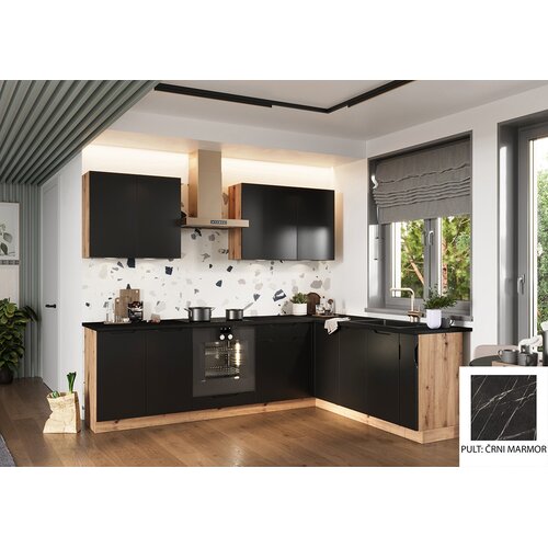 Stolkar KOTNI KUHINJSKI SET ISABEL 200X260 CM - ČRNA-Črni marmor Slike