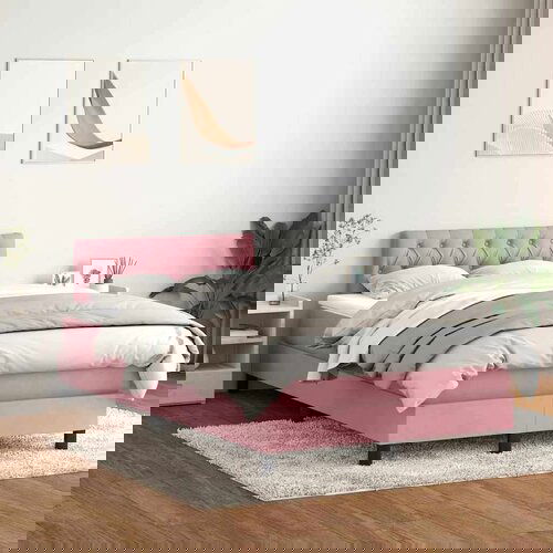 Box Spring krevet s madracem ružičasti 120x220 cm samt - Ružičasta 120 x 220 cm Dizajn s gumbima Cijene
