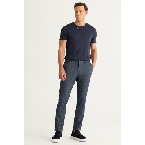 ALTINYILDIZ CLASSICS Men's Navy Blue Slim Fit Slim Fit Side Pocket Tweet Pattern Elastic Waist Classic Fabric Trousers Cene
