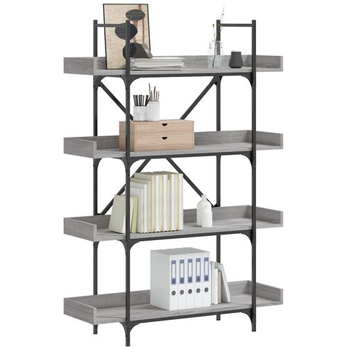 VidaXL Knjižna omara 4-nadstropna siva sonoma 100x33x145,5 cm inž. les Slike