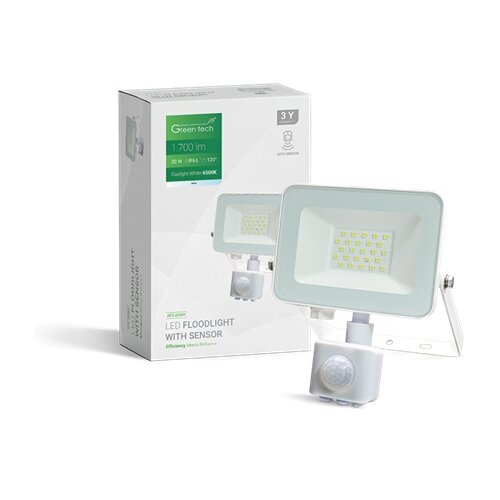  LED REFLEKTOR SA SENZOROM 20W 6500K 1700lm IP65 BELI GREEN TECH Cene