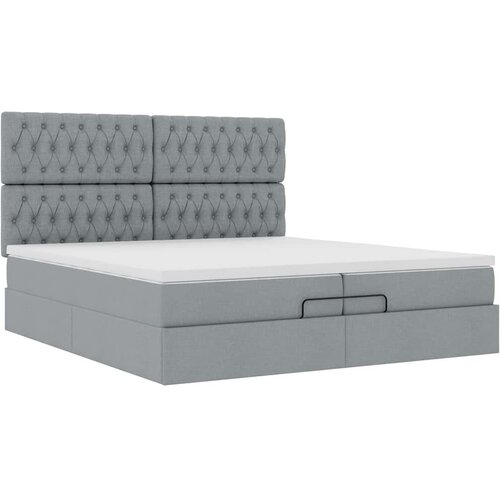 VidaXL okvir kreveta s madracima svijetlosivi 200x200cm od tkanine Slike