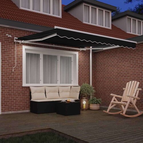  Skrovita tenda Crna 350 x 250 cm Poliester i metal Slike