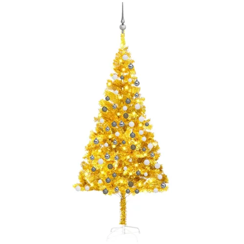  Umjetno božićno drvce LED s kuglicama zlatno 180 cm PET