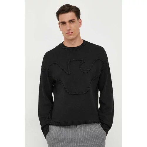 Emporio Armani Vuneni pulover za muškarce, boja: crna