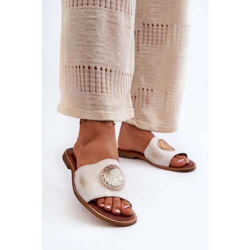 Zazoo 2938 Leather Flat Sandals With Gold Embellishment Distressed Slike