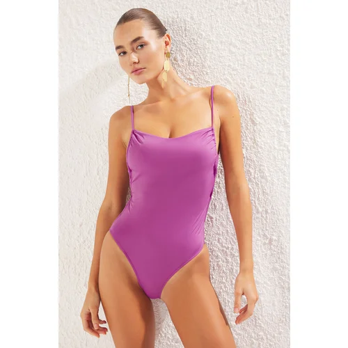 Trendyol Purple*007 Plain Bralette Back Low-Cut Sling Swimsuit