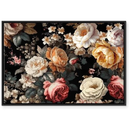  Slika - Colourful flowers on a black background 90x60 Cene